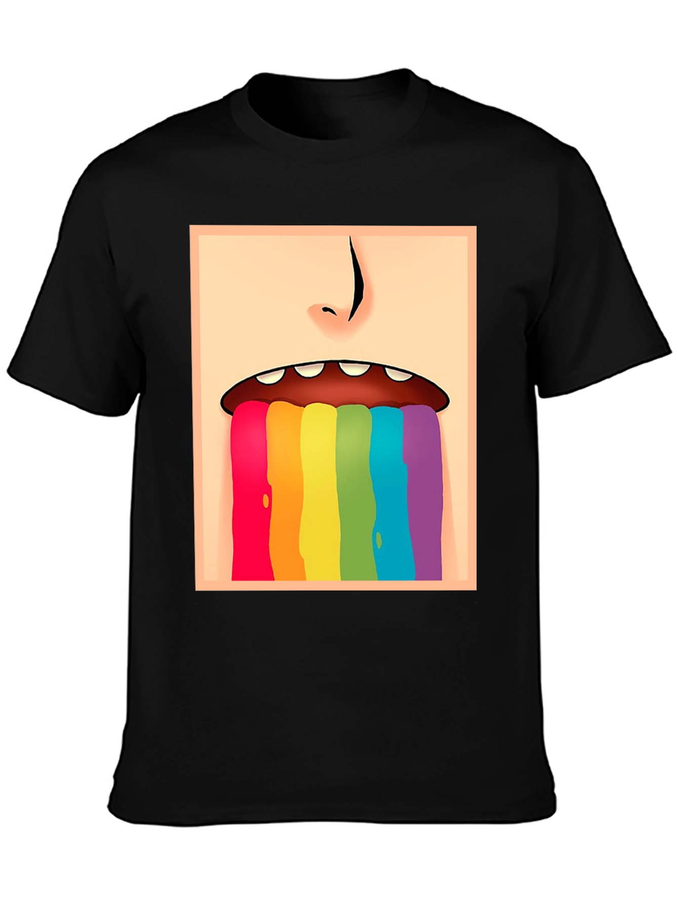 Rainbow Vomit Graphic Tee - Black Cotton Comfort