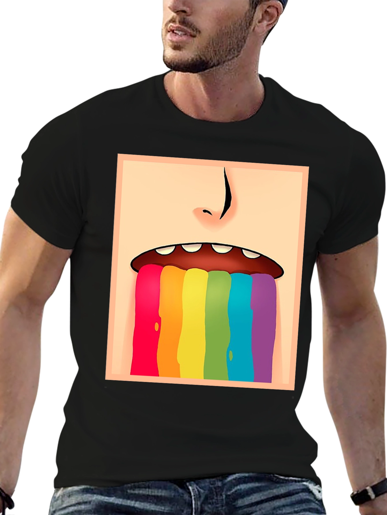Rainbow Vomit Graphic Tee - Black Cotton Comfort