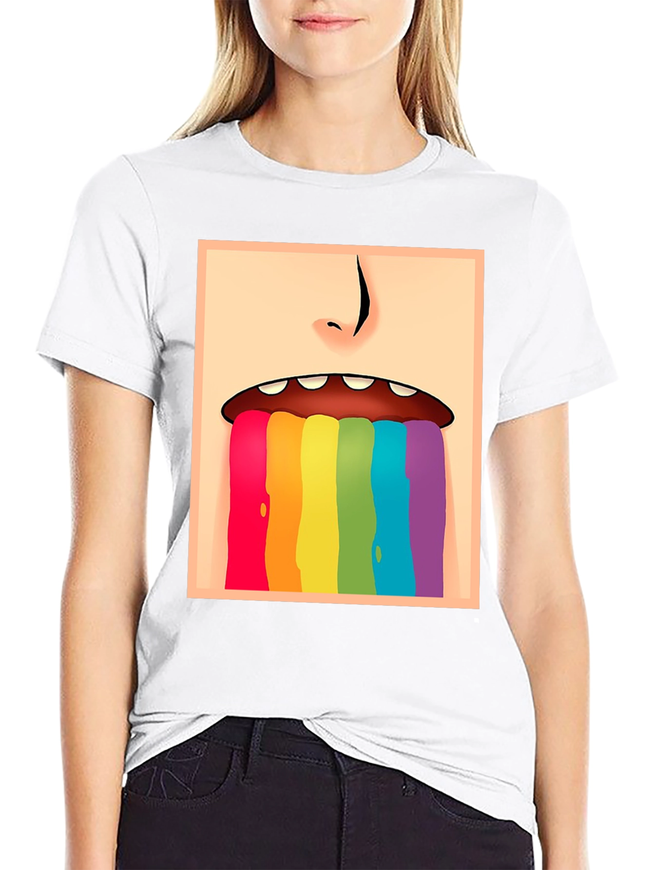 Rainbow Vomit Graphic Tee - Black Cotton Comfort