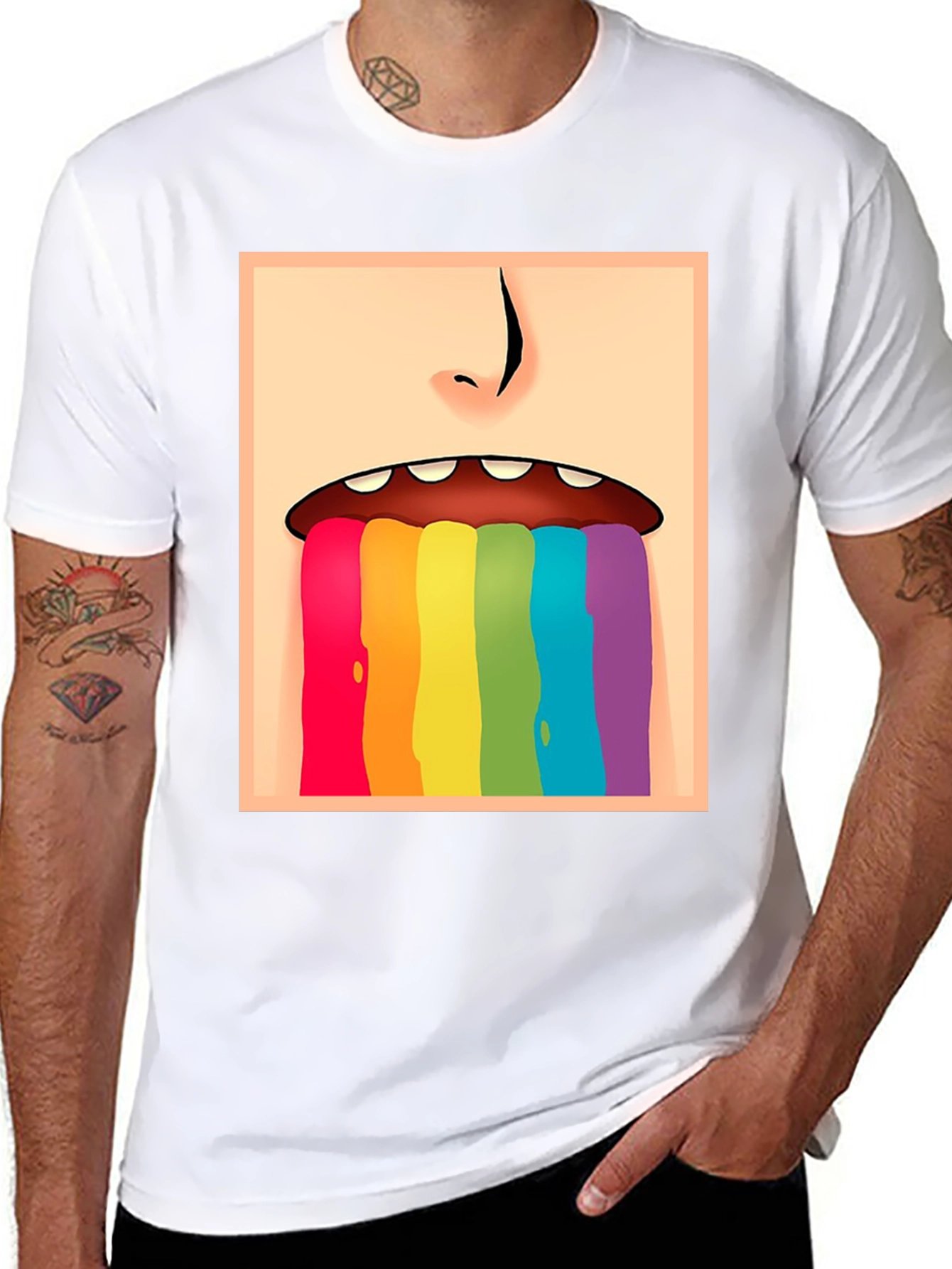Rainbow Vomit Graphic Tee - Black Cotton Comfort