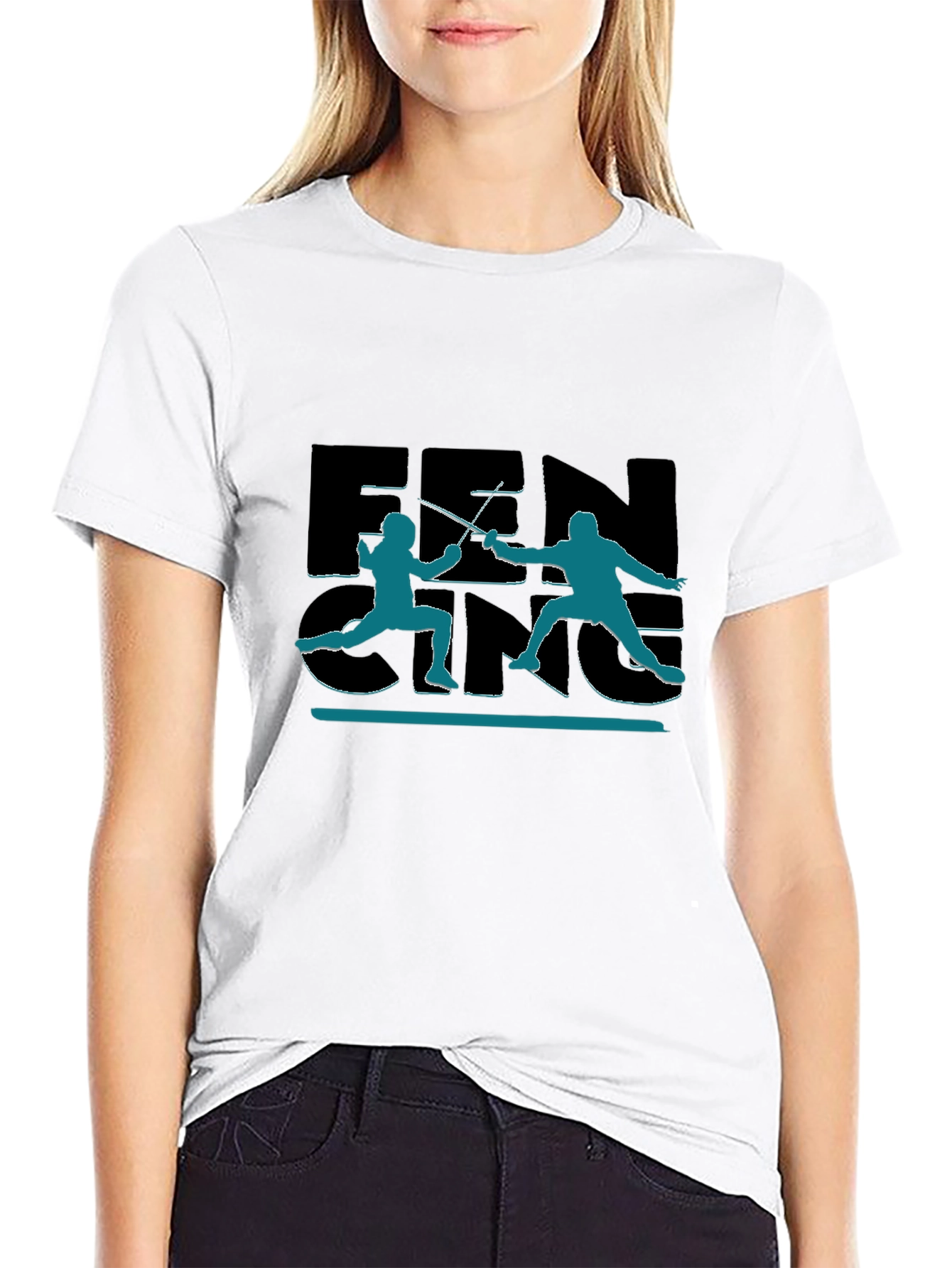 Fencing Silhouette Graphic Black T-Shirt