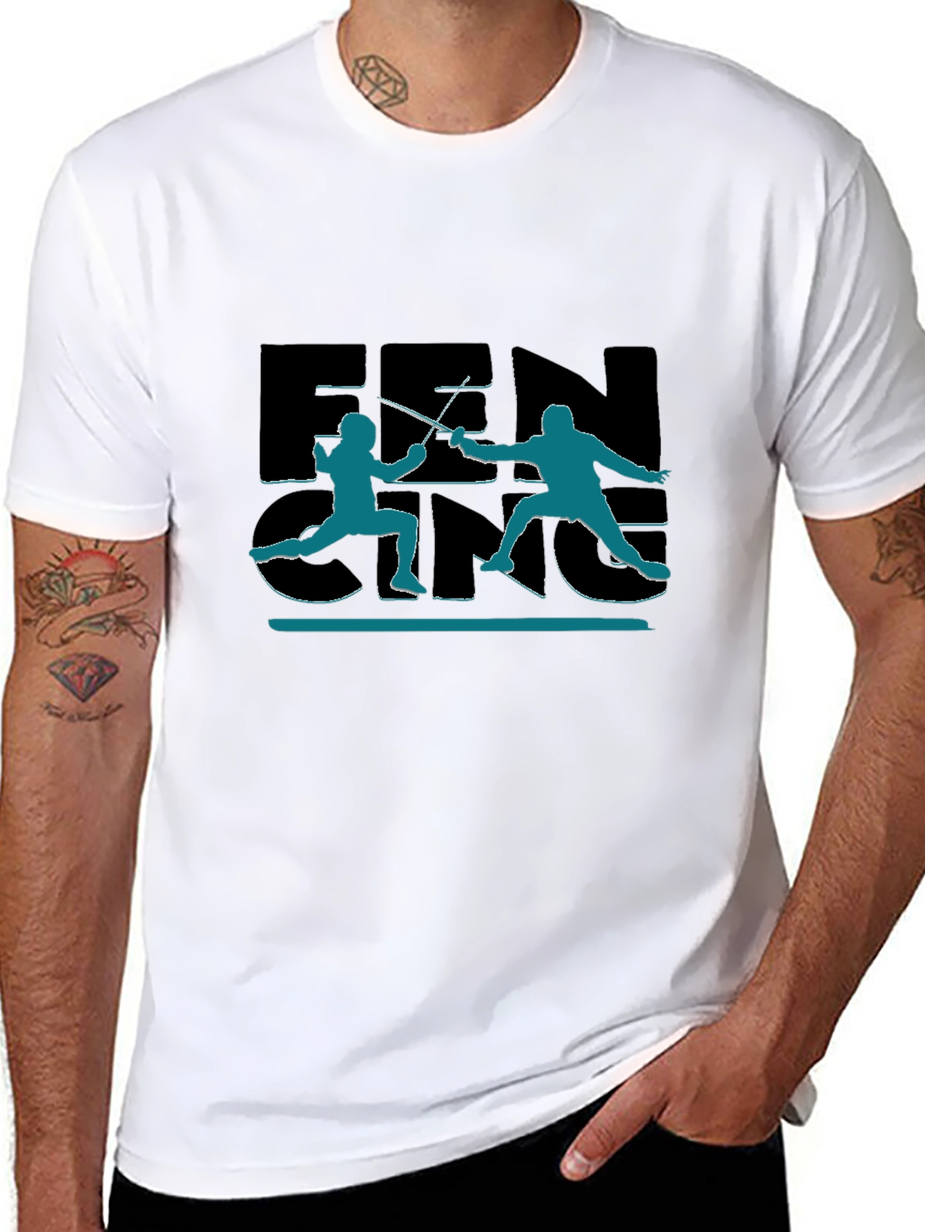 Fencing Silhouette Graphic Black T-Shirt