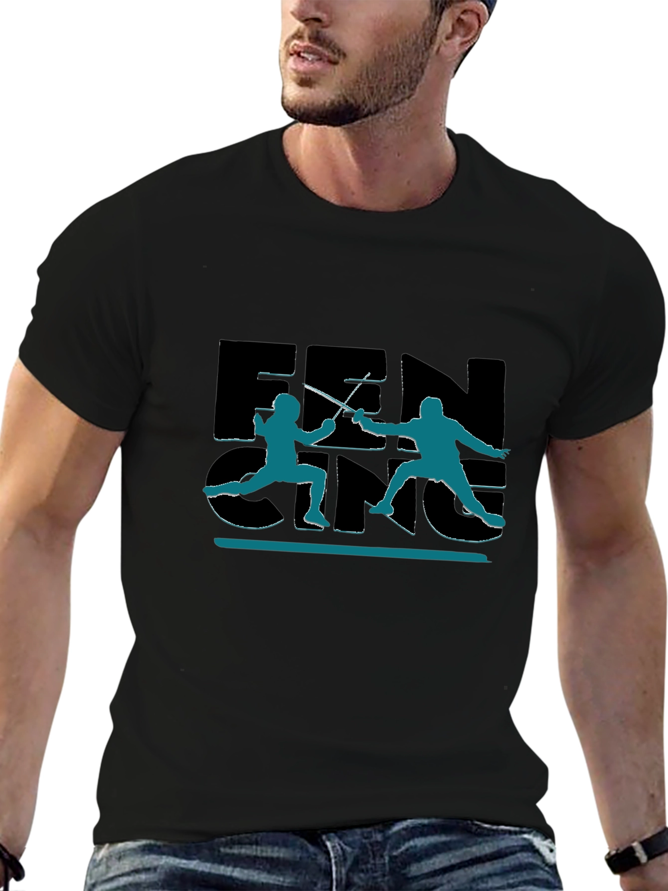 Fencing Silhouette Graphic Black T-Shirt