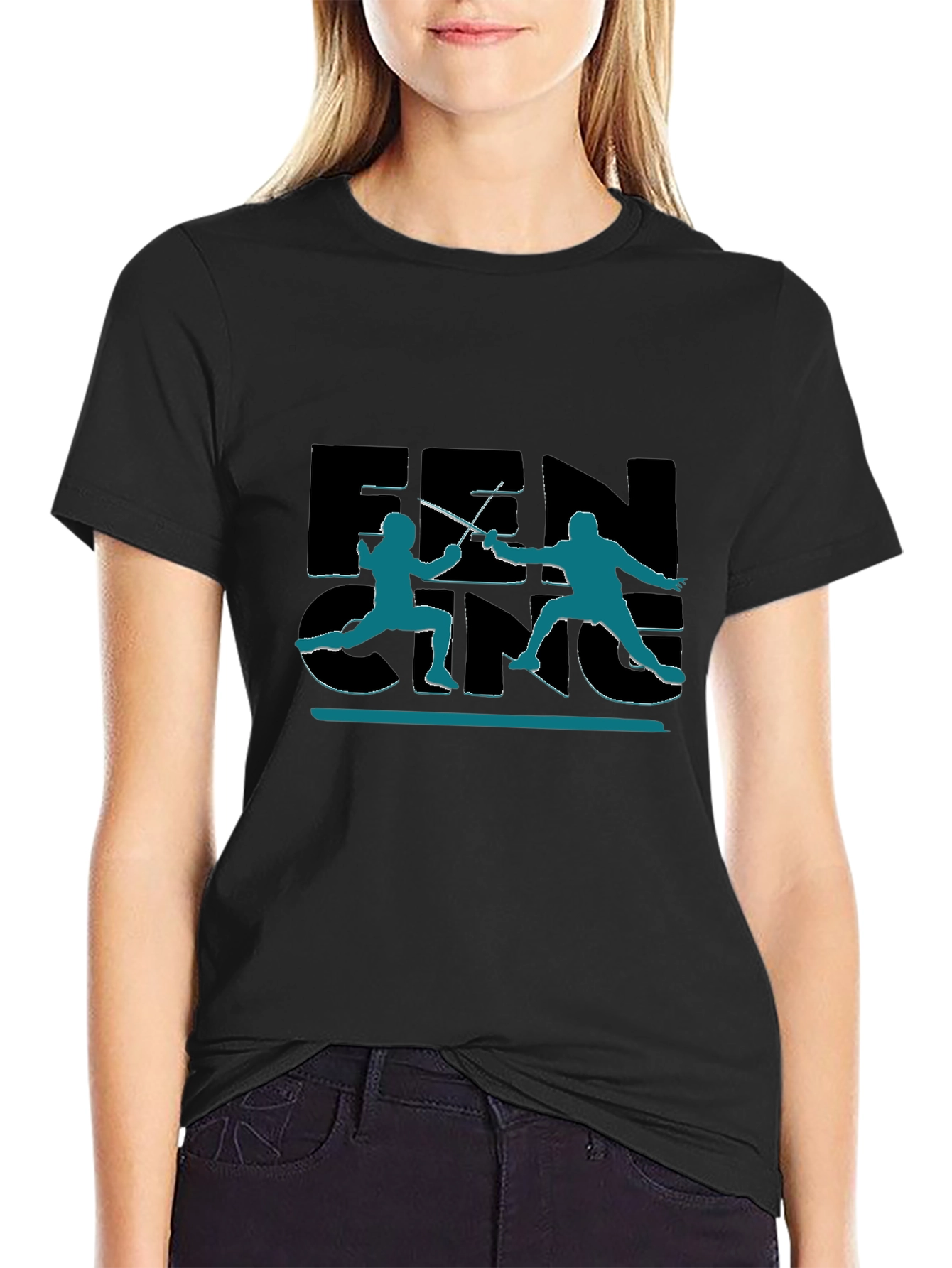 Fencing Silhouette Graphic Black T-Shirt