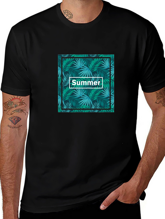Tropical Summer Print Black T-Shirt