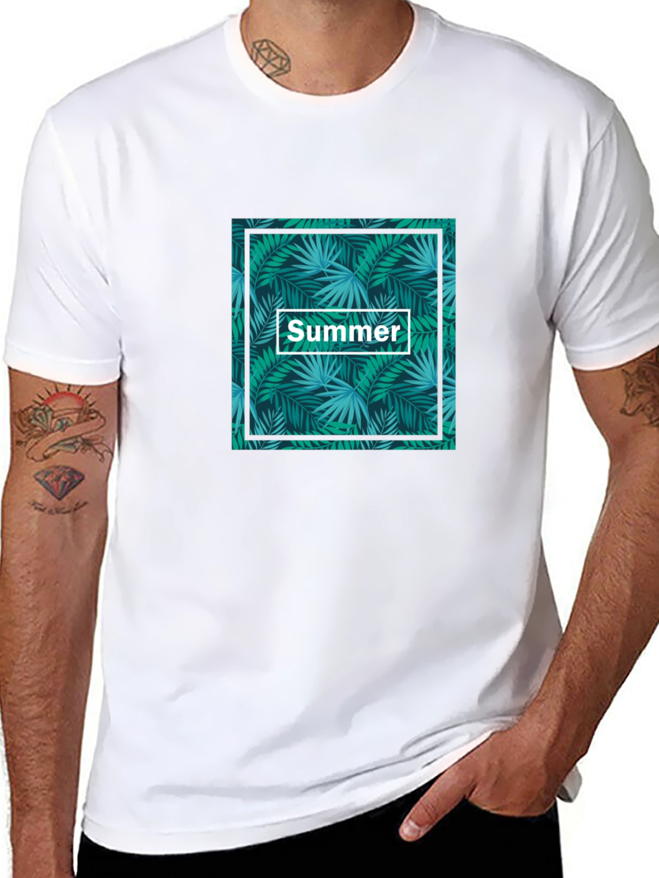 Tropical Summer Print Black T-Shirt
