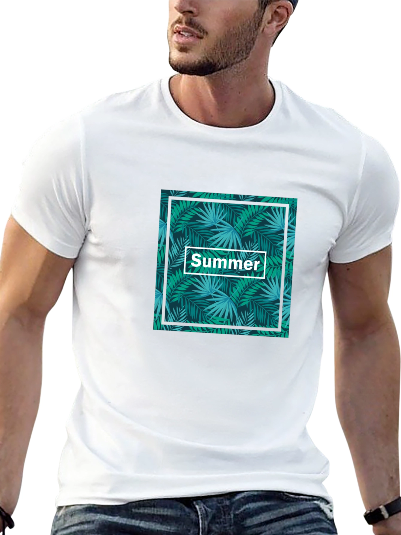 Tropical Summer Print Black T-Shirt