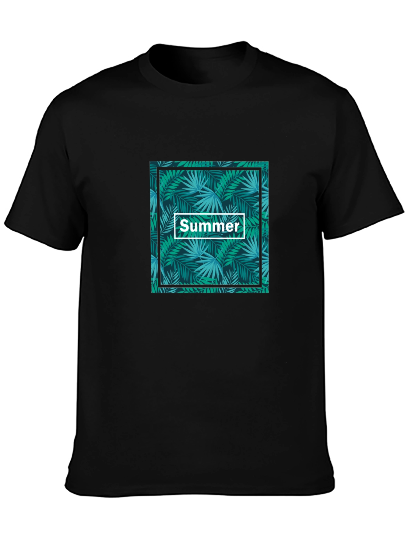 Tropical Summer Print Black T-Shirt