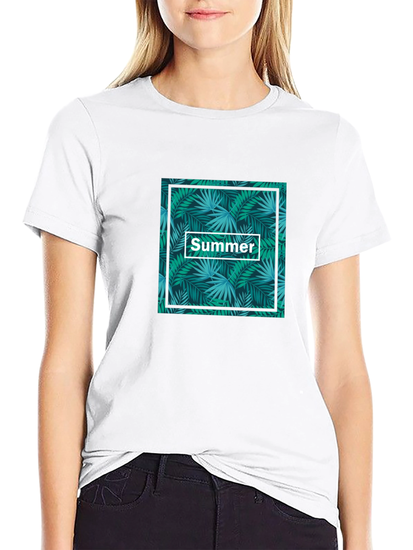 Tropical Summer Print Black T-Shirt