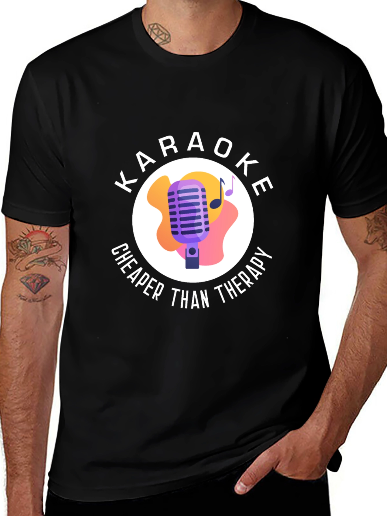Karaoke Cheaper Than Therapy Black Graphic T-Shirt