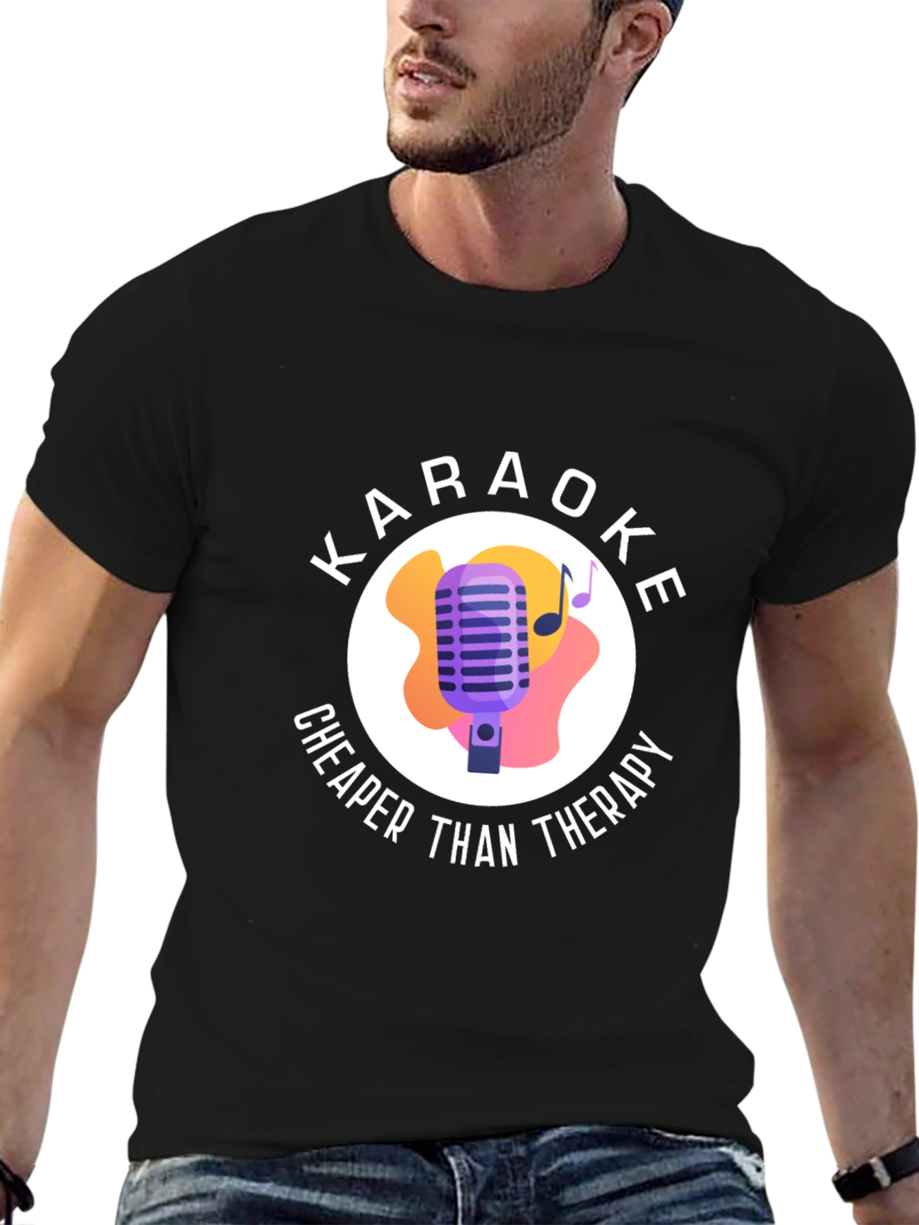 Karaoke Cheaper Than Therapy Black Graphic T-Shirt