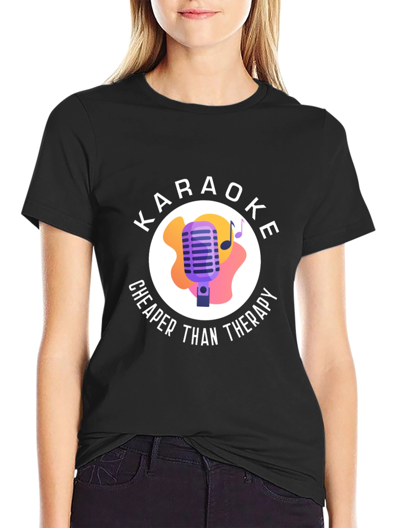 Karaoke Cheaper Than Therapy Black Graphic T-Shirt