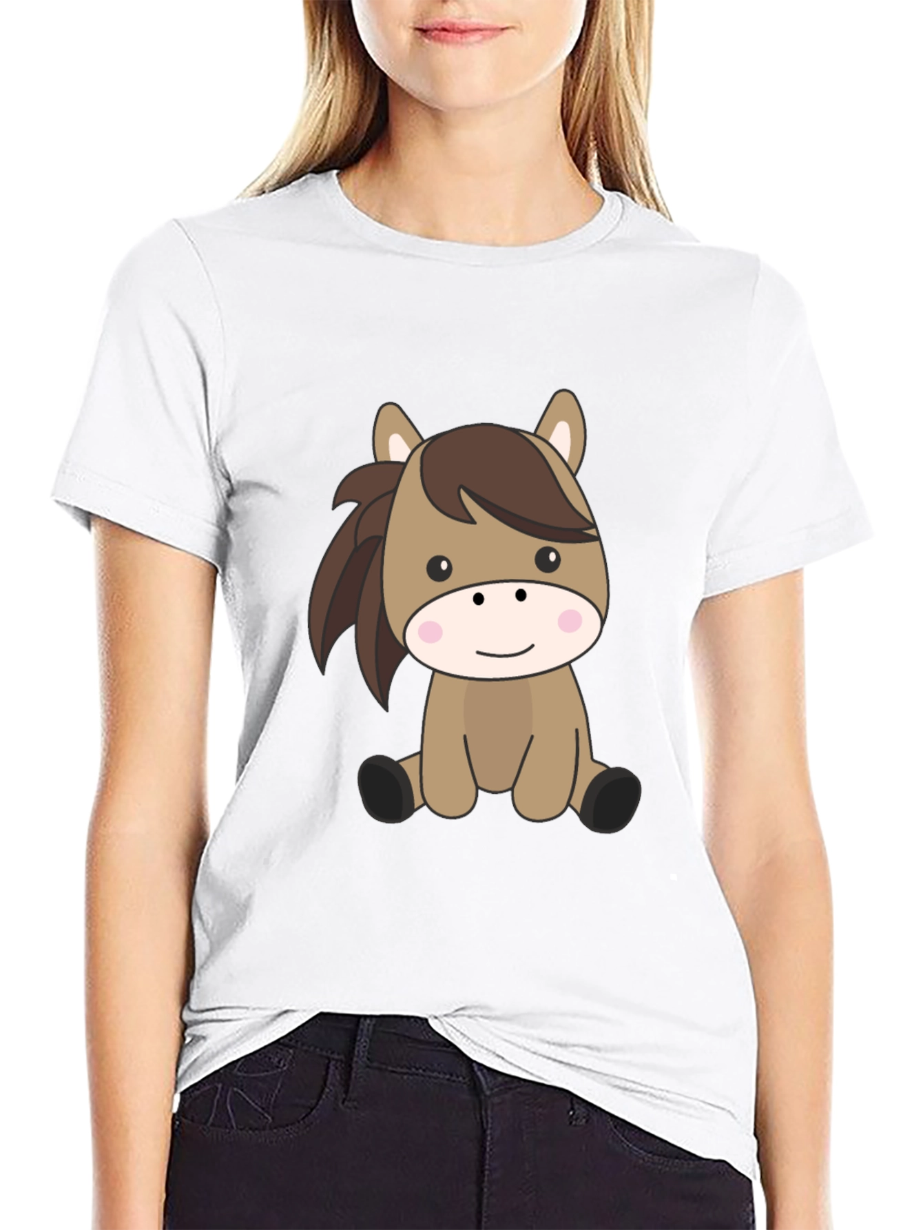 Cute Cartoon Horse Black T-Shirt