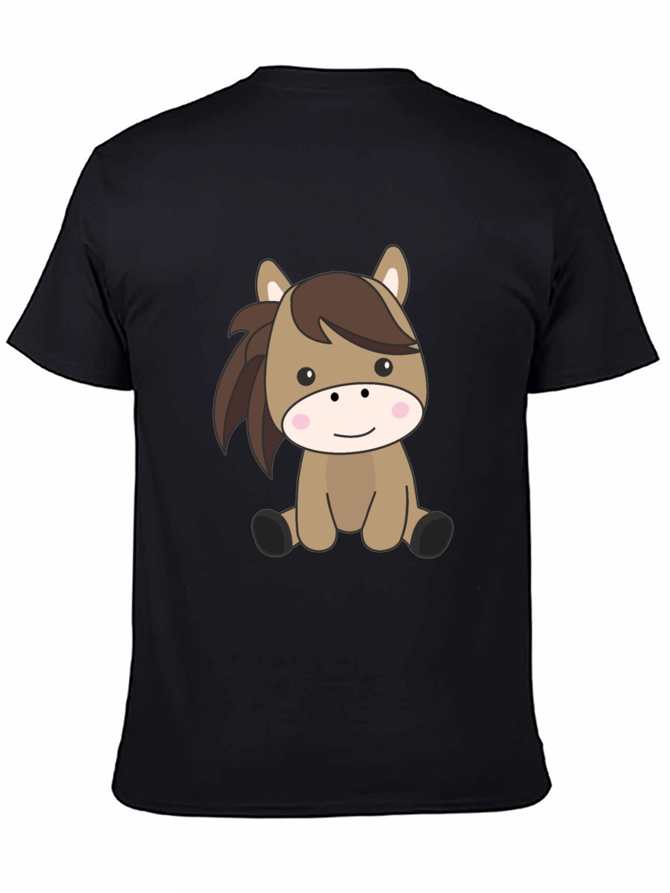 Cute Cartoon Horse Black T-Shirt