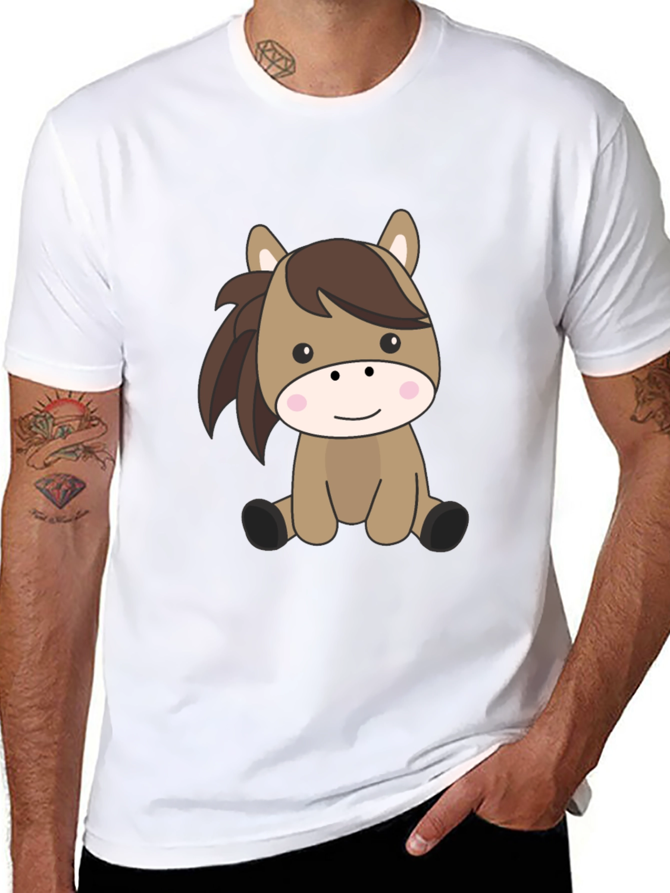 Cute Cartoon Horse Black T-Shirt