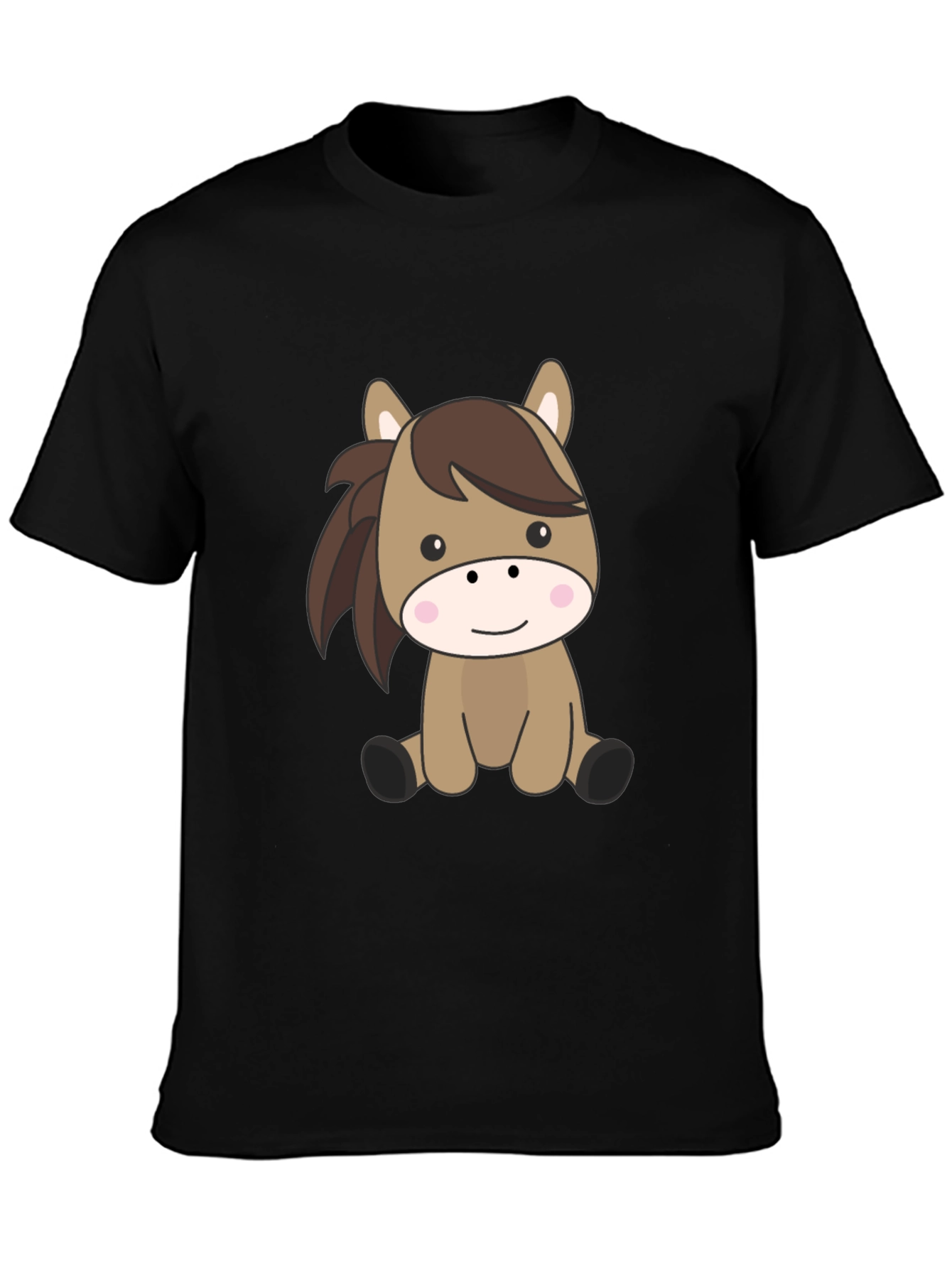 Cute Cartoon Horse Black T-Shirt