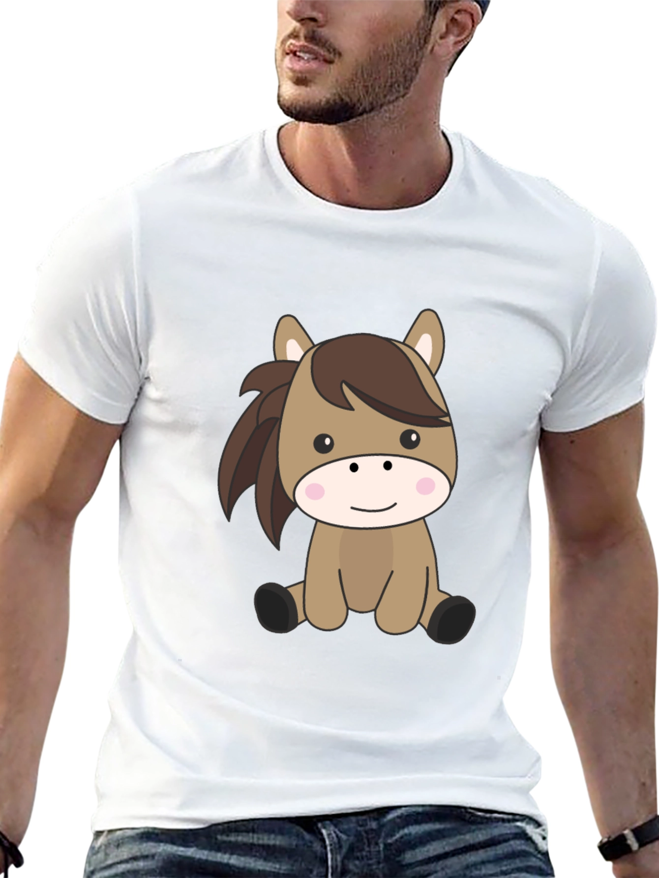Cute Cartoon Horse Black T-Shirt