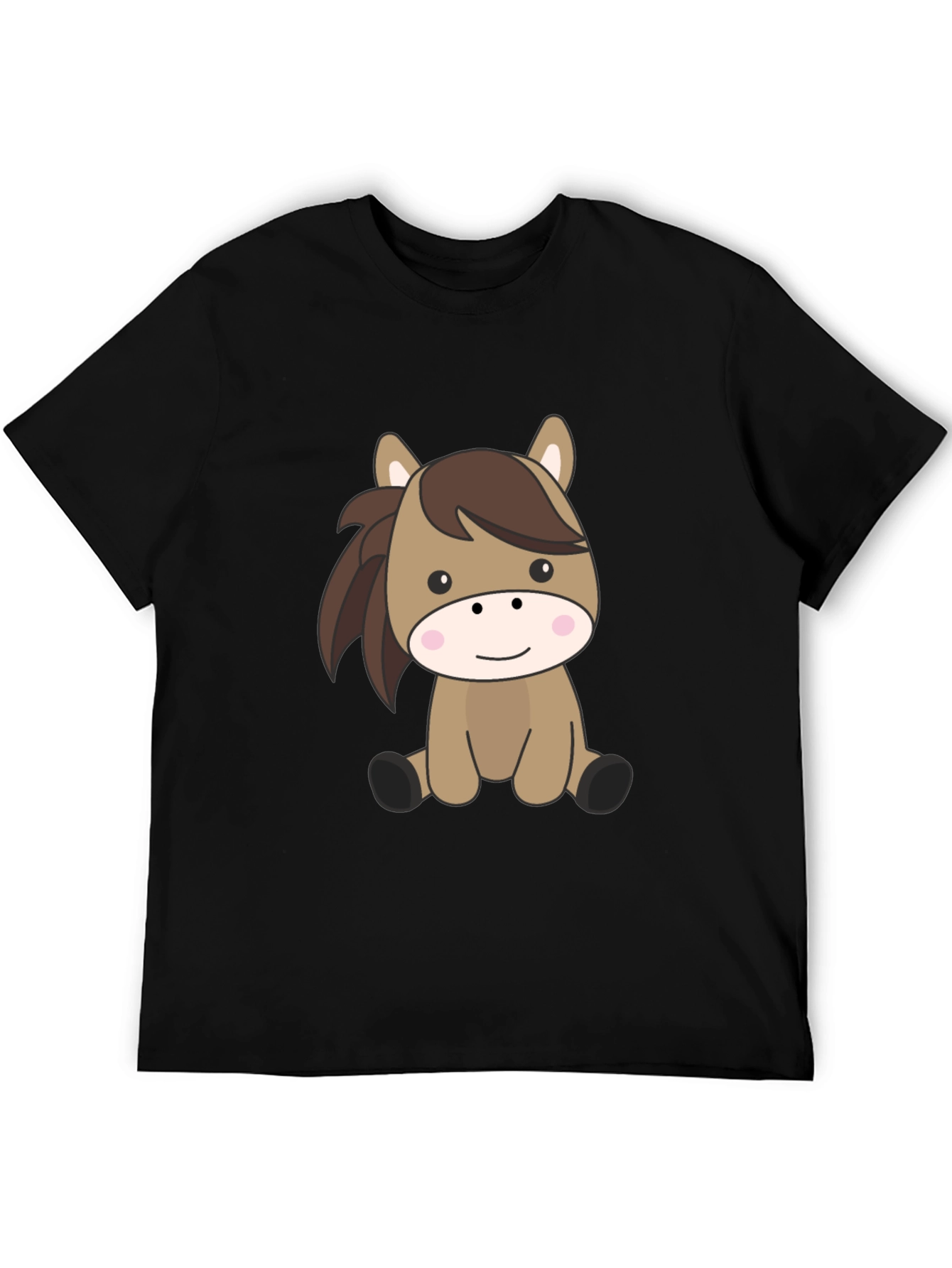 Cute Cartoon Horse Black T-Shirt