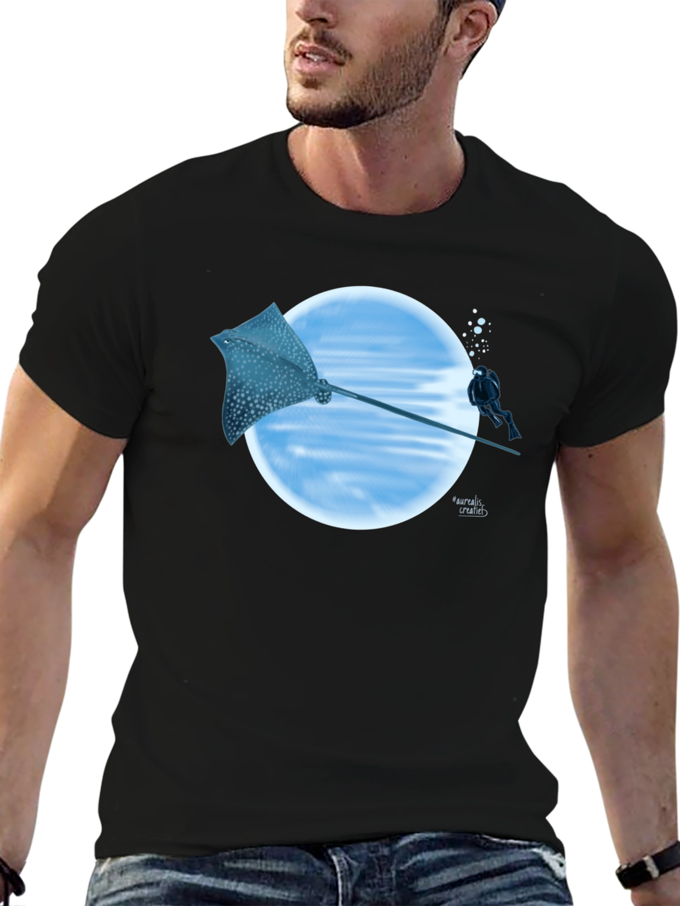 Spotted Eagle Ray Scuba Diving Black T-Shirt
