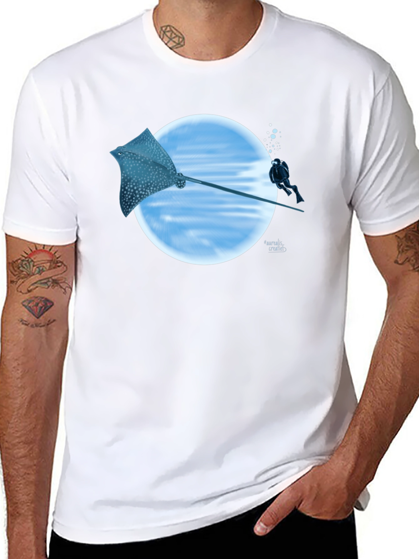 Spotted Eagle Ray Scuba Diving Black T-Shirt