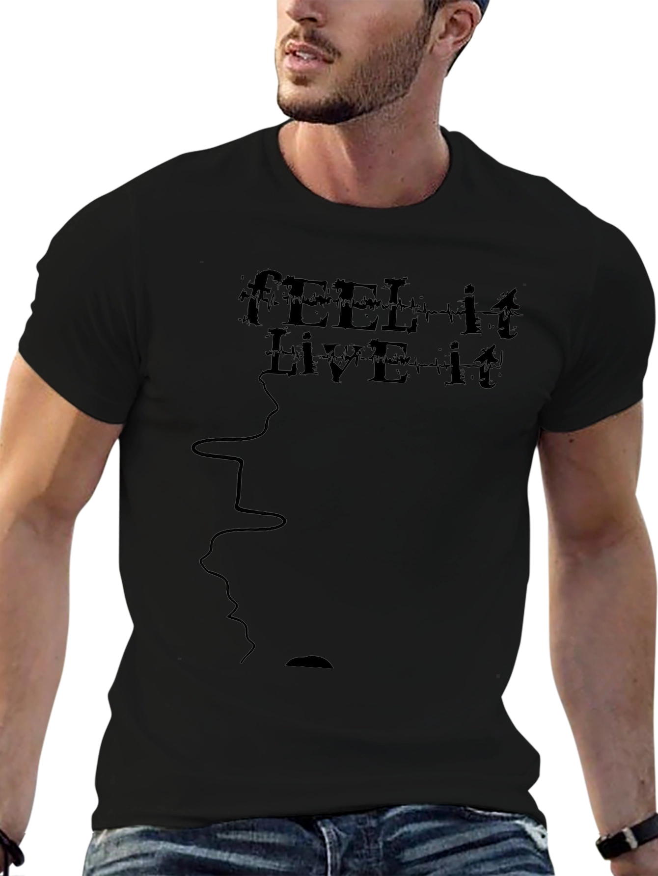Feel It Live It Black Graphic T-Shirt