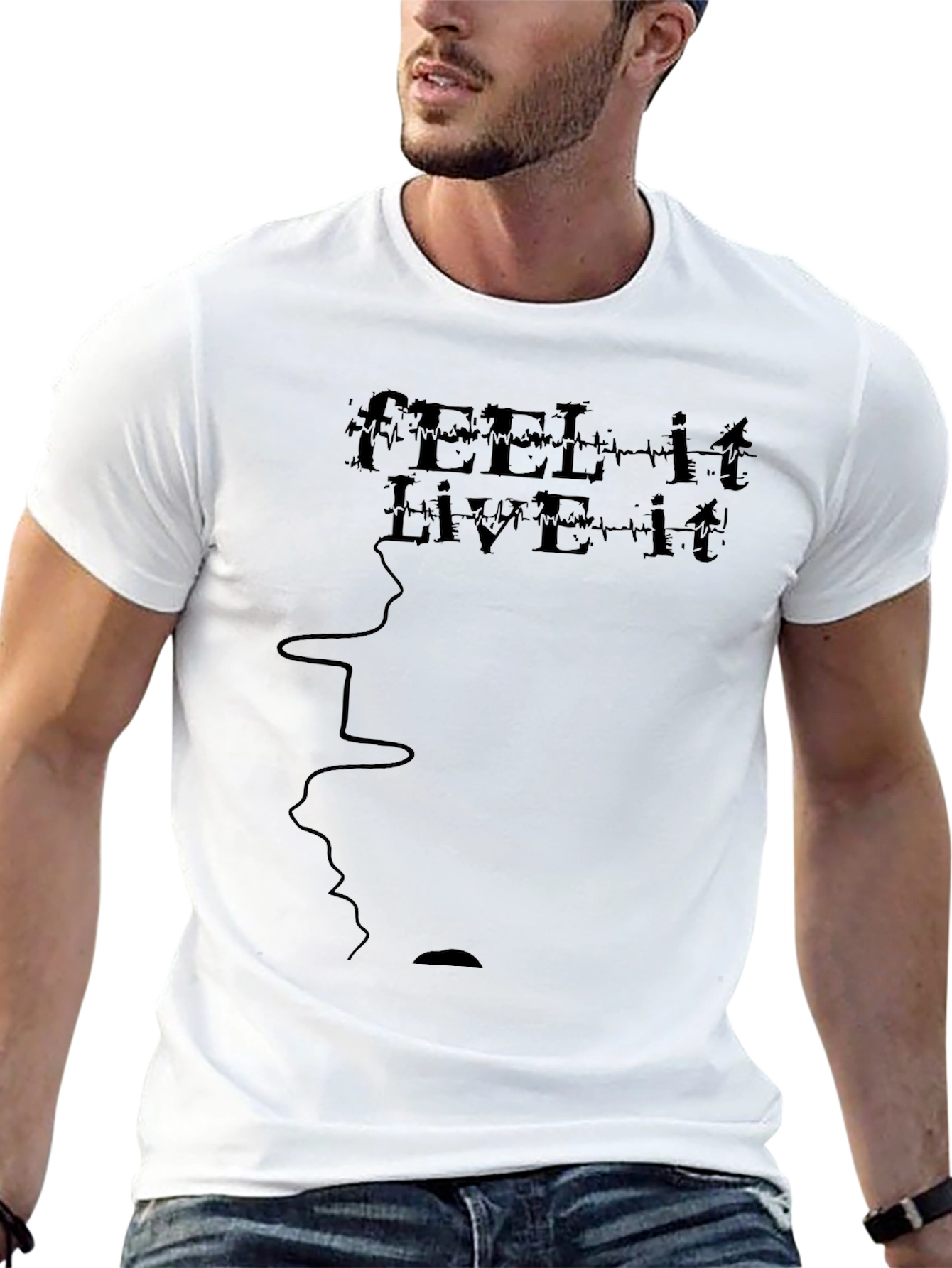 Feel It Live It Black Graphic T-Shirt