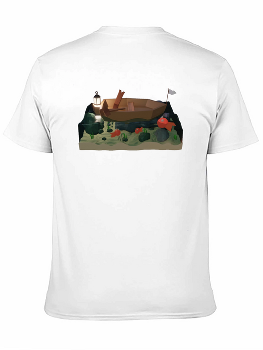 Low Poly Boat & Fish Graphic T-Shirt