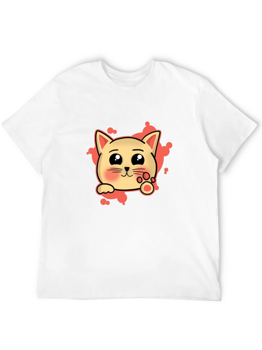 Cute Cat Cartoon Graphic Tee - Black T-Shirt