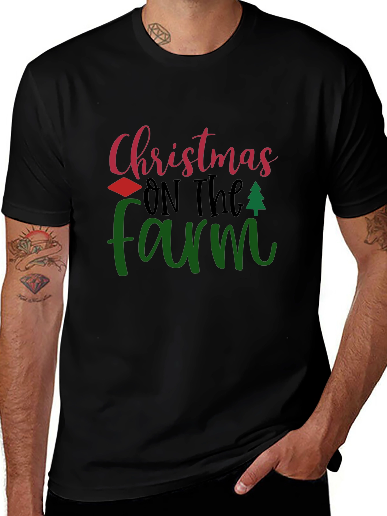 Christmas On The Farm Black T-Shirt