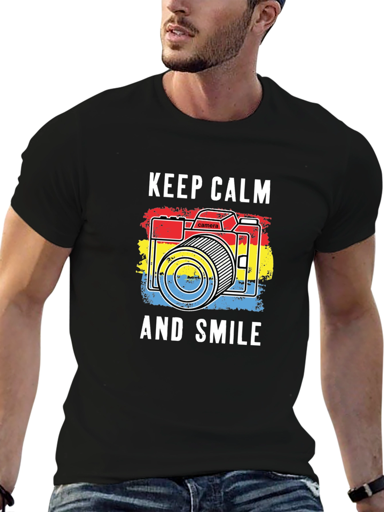 Keep Calm & Smile Camera Graphic Tee