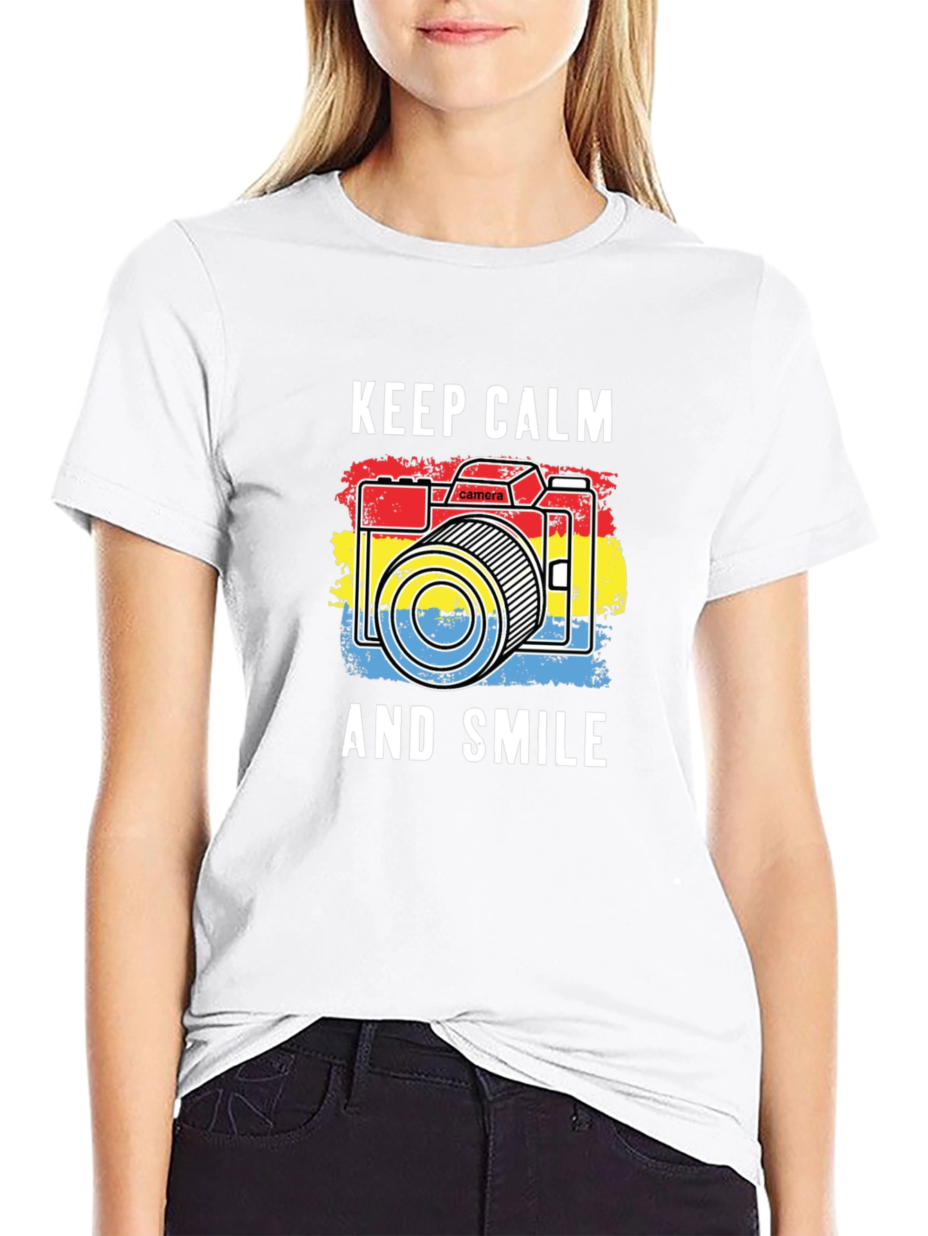 Keep Calm & Smile Camera Graphic Tee