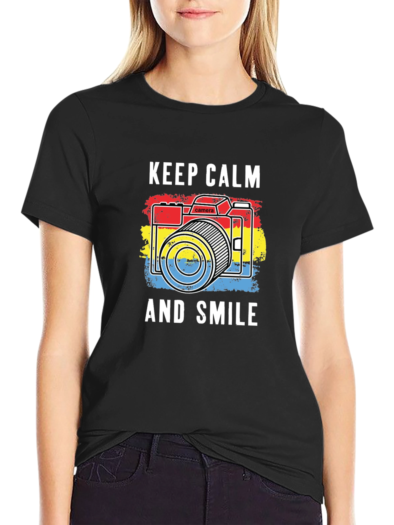 Keep Calm & Smile Camera Graphic Tee