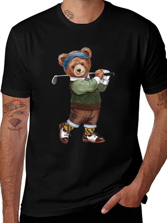 Golfing Bear Graphic Tee - Black T-Shirt