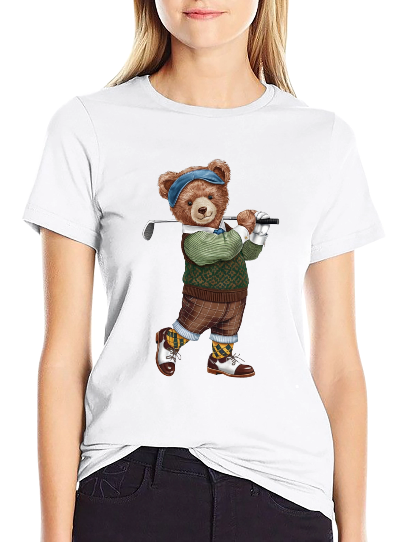 Golfing Bear Graphic Tee - Black T-Shirt