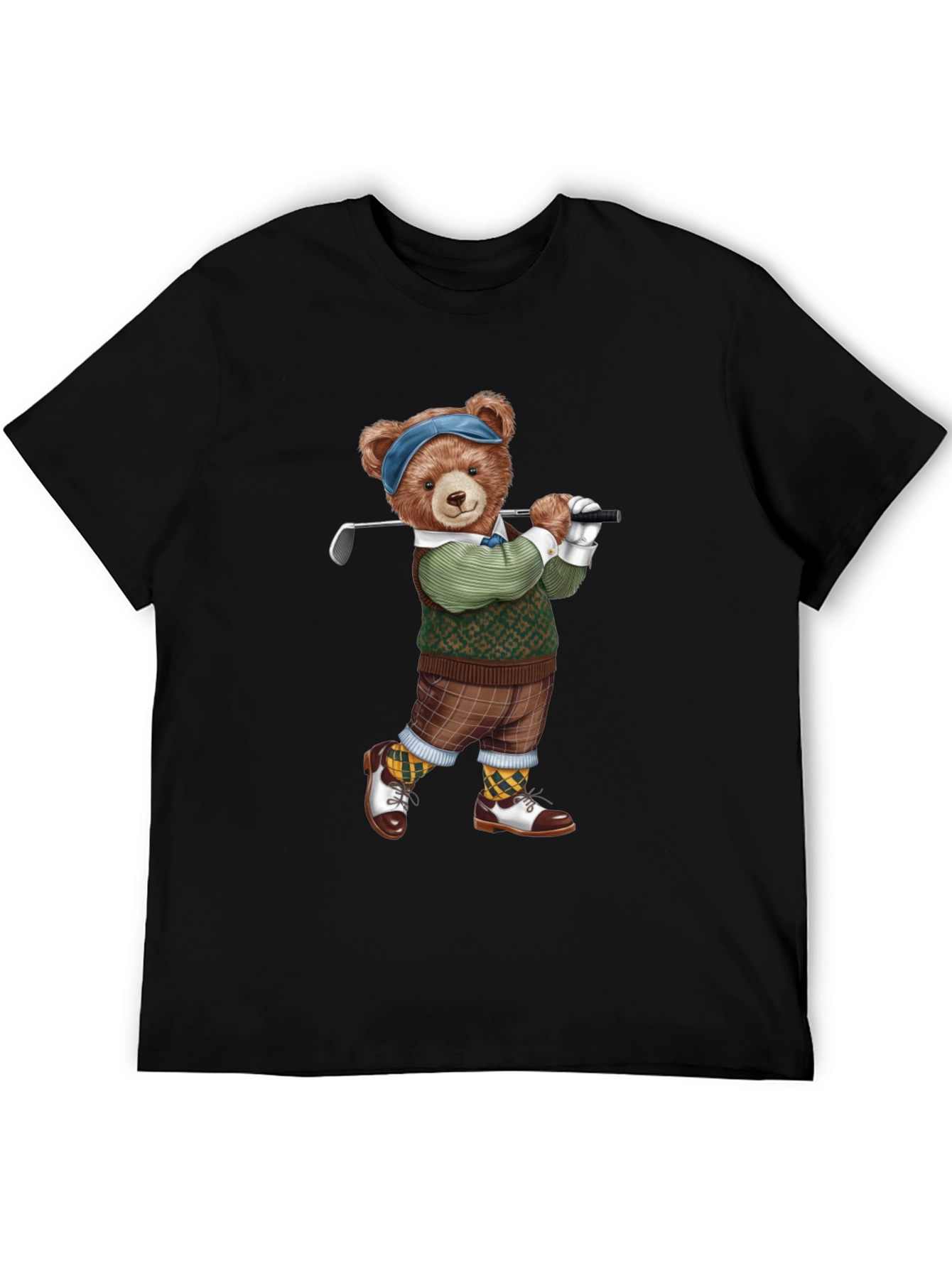 Golfing Bear Graphic Tee - Black T-Shirt