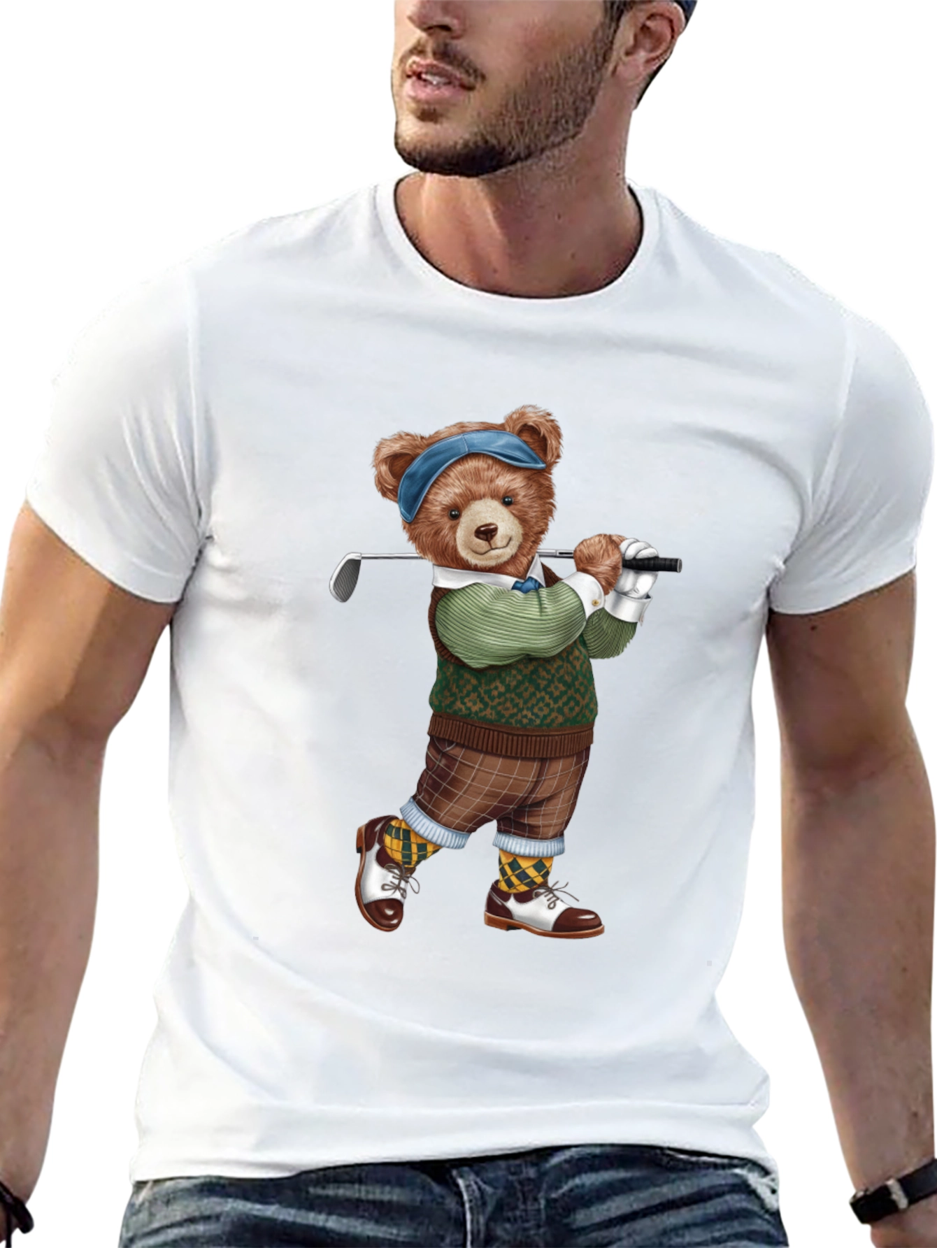 Golfing Bear Graphic Tee - Black T-Shirt