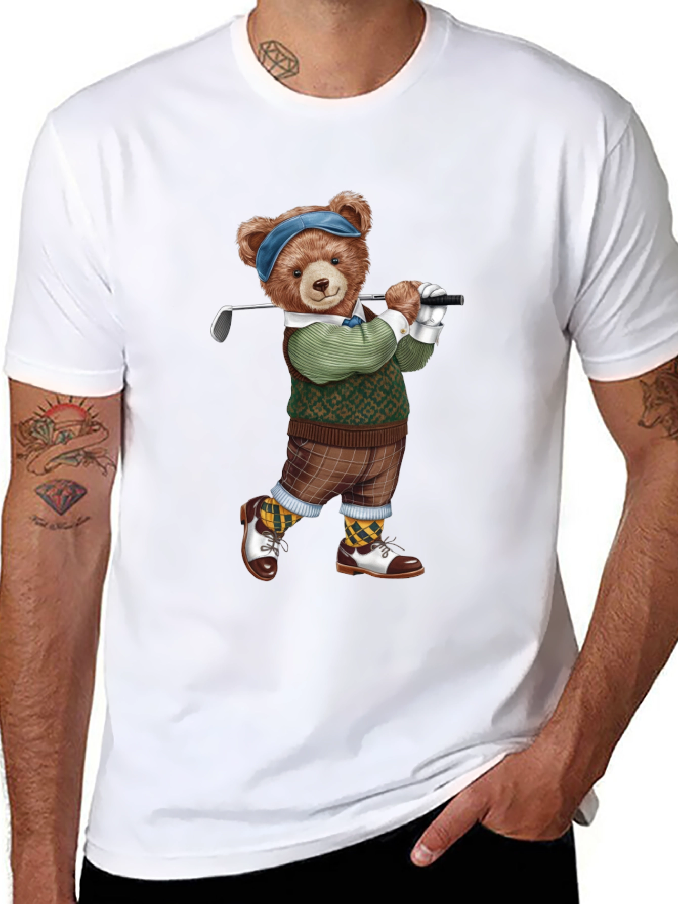 Golfing Bear Graphic Tee - Black T-Shirt
