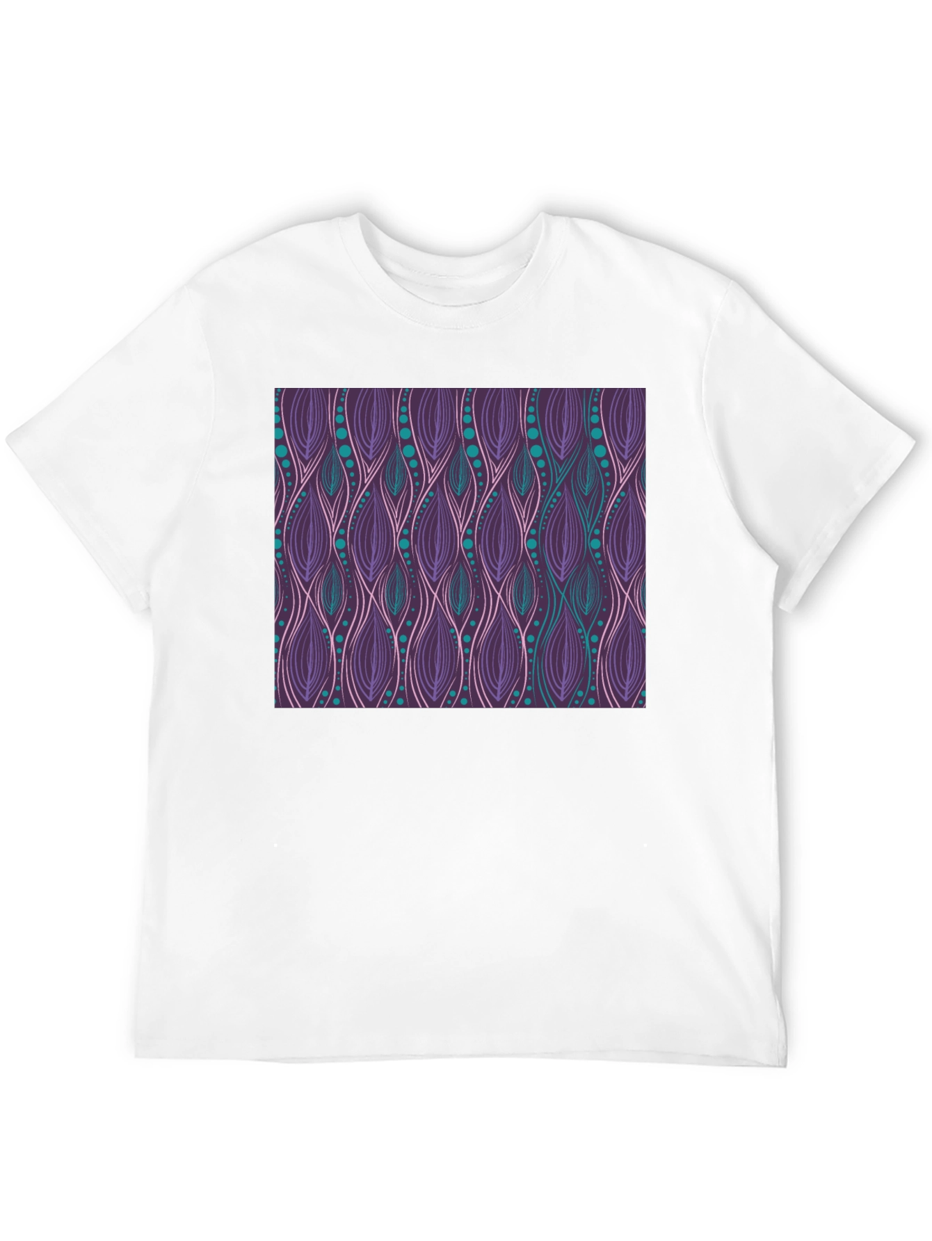 Patterned Tee: Stylish Purple & Teal Graphic T-Shirt