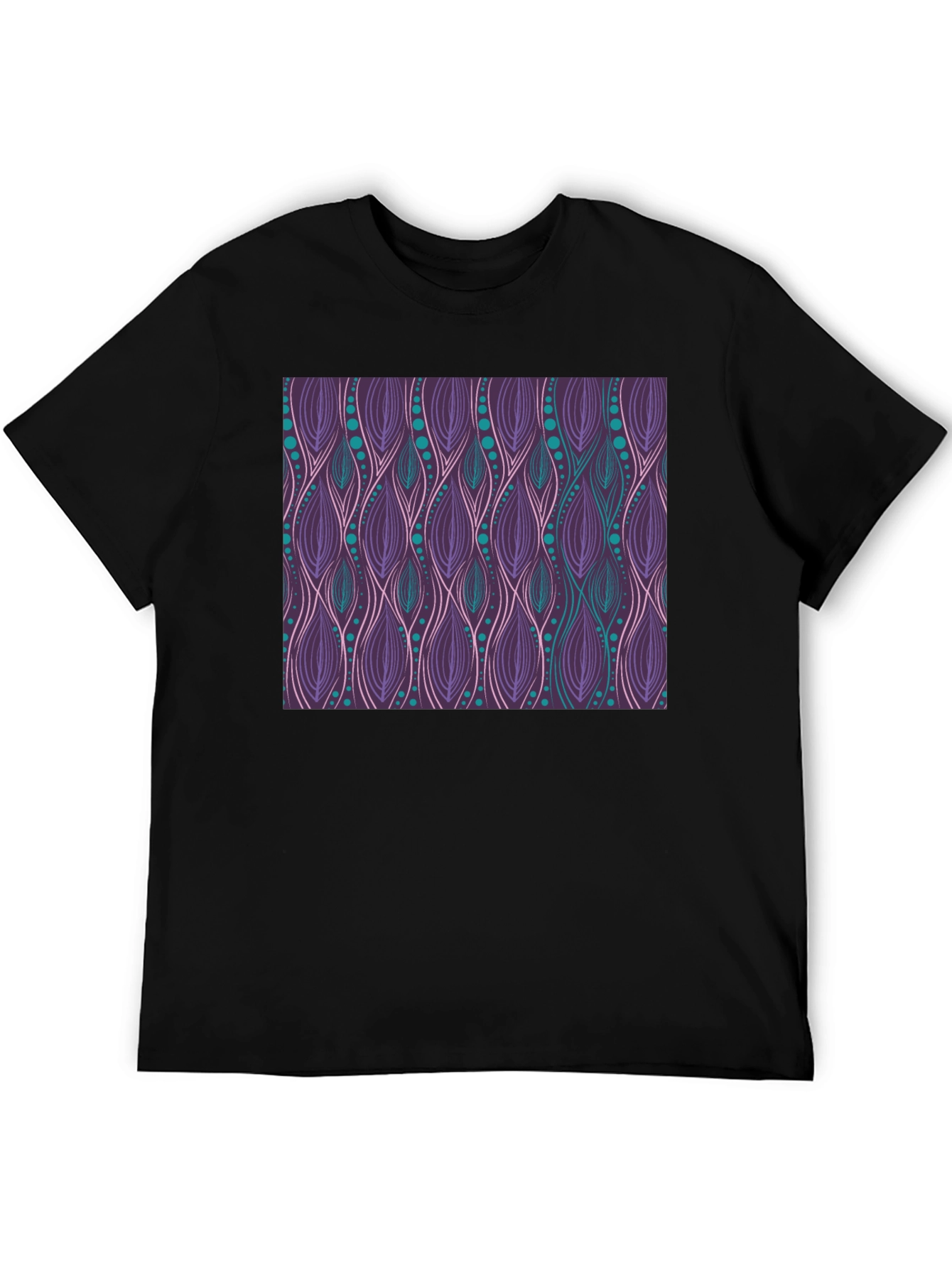 Patterned Tee: Stylish Purple & Teal Graphic T-Shirt