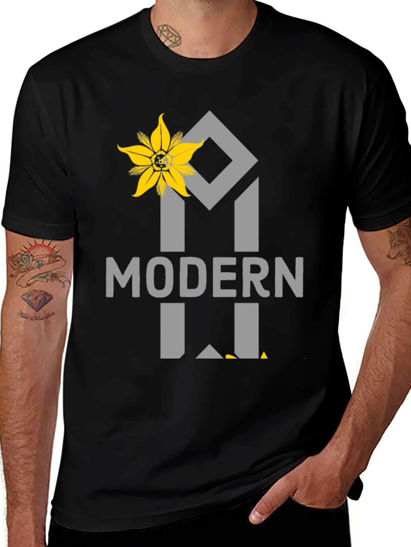 Modern Flower Graphic Tee - Black Unisex Shirt
