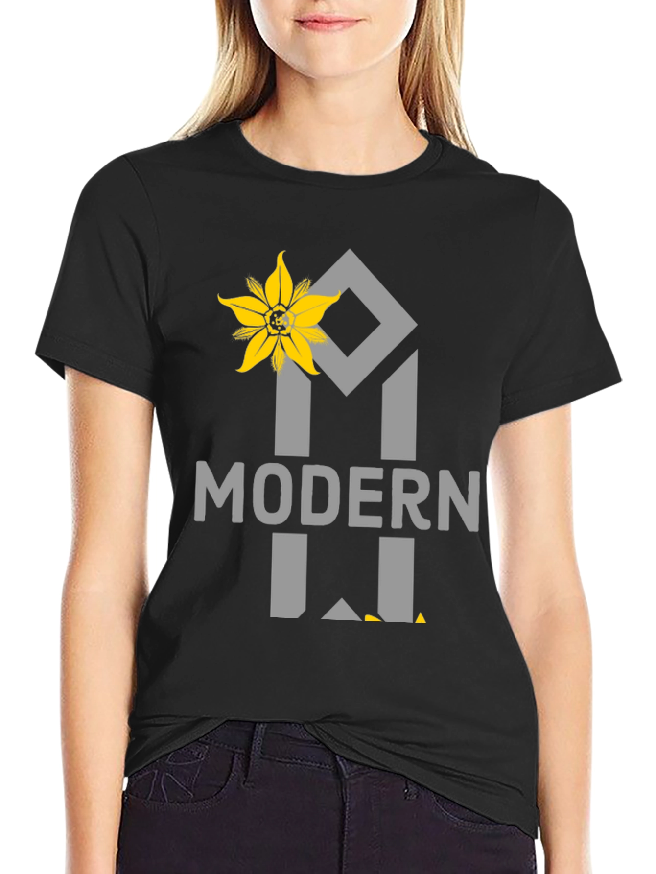 Modern Flower Graphic Tee - Black Unisex Shirt