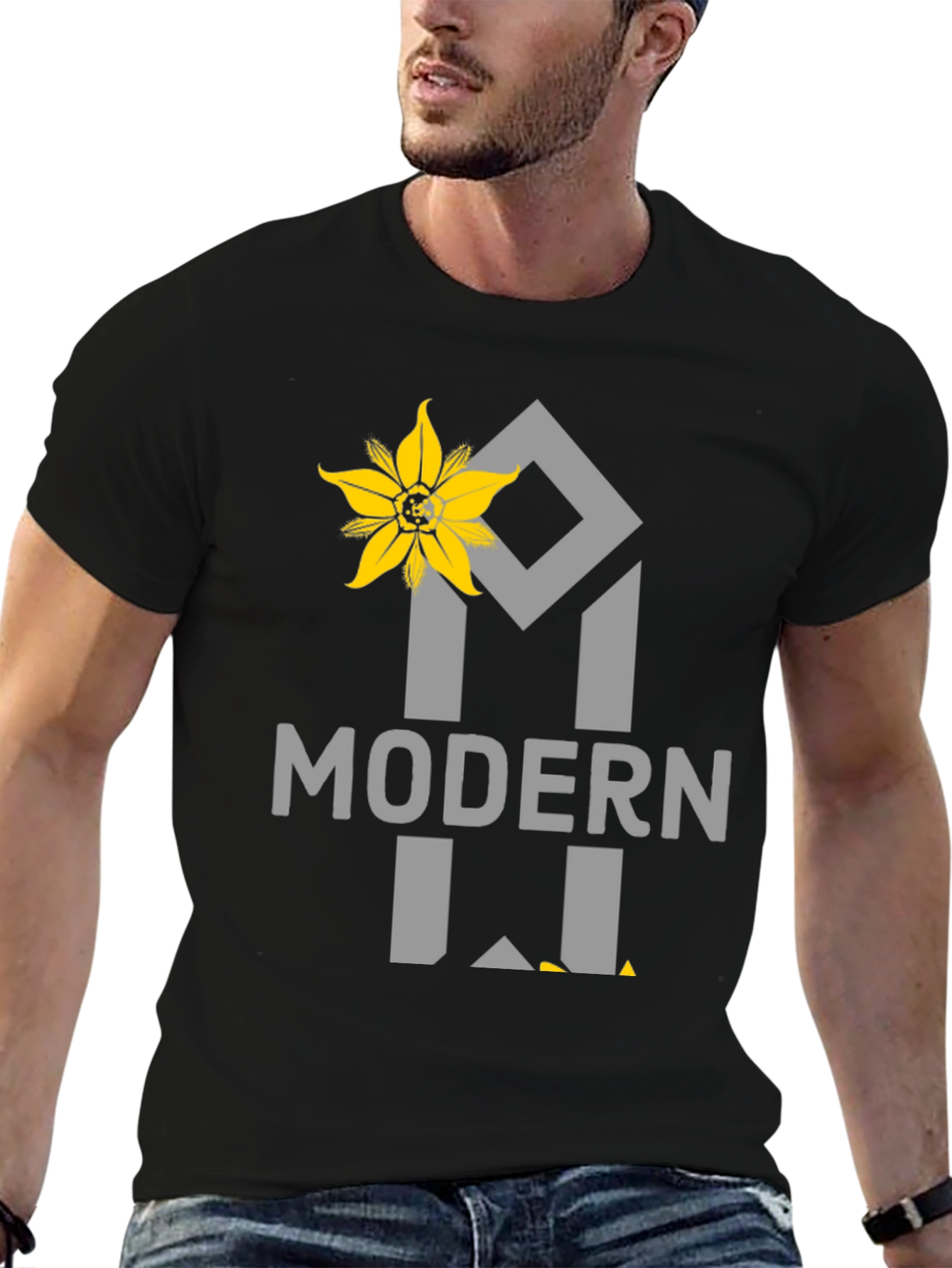 Modern Flower Graphic Tee - Black Unisex Shirt