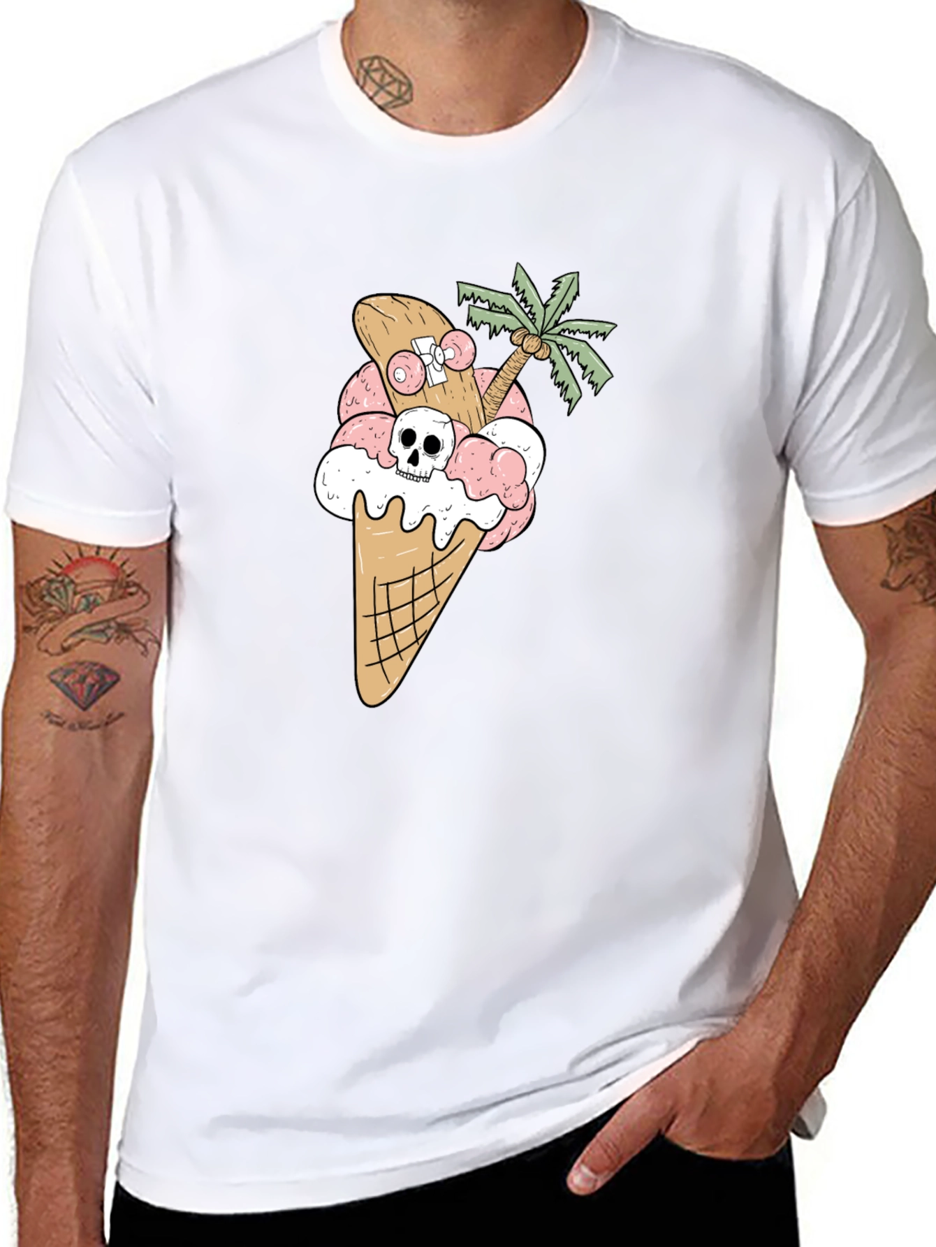 Skateboarding Skull Ice Cream Cone Tee