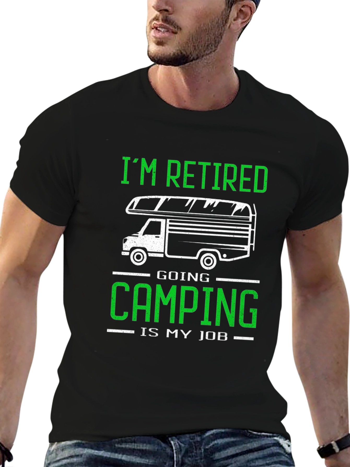 Retired Camping Job T-Shirt: Black Graphic Tee