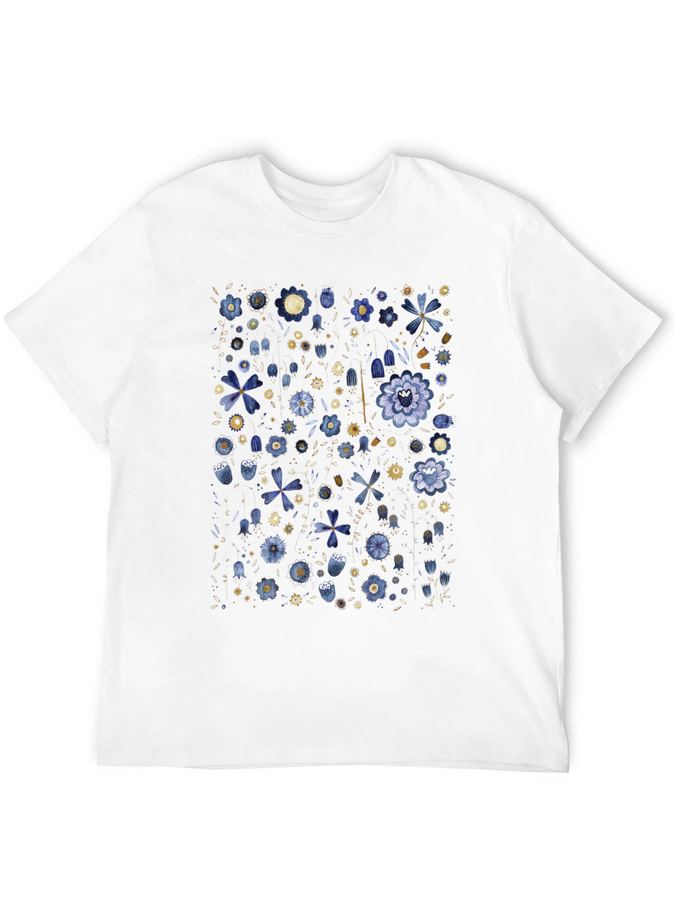 Floral Print Black Tee - Artistic Casual Wear