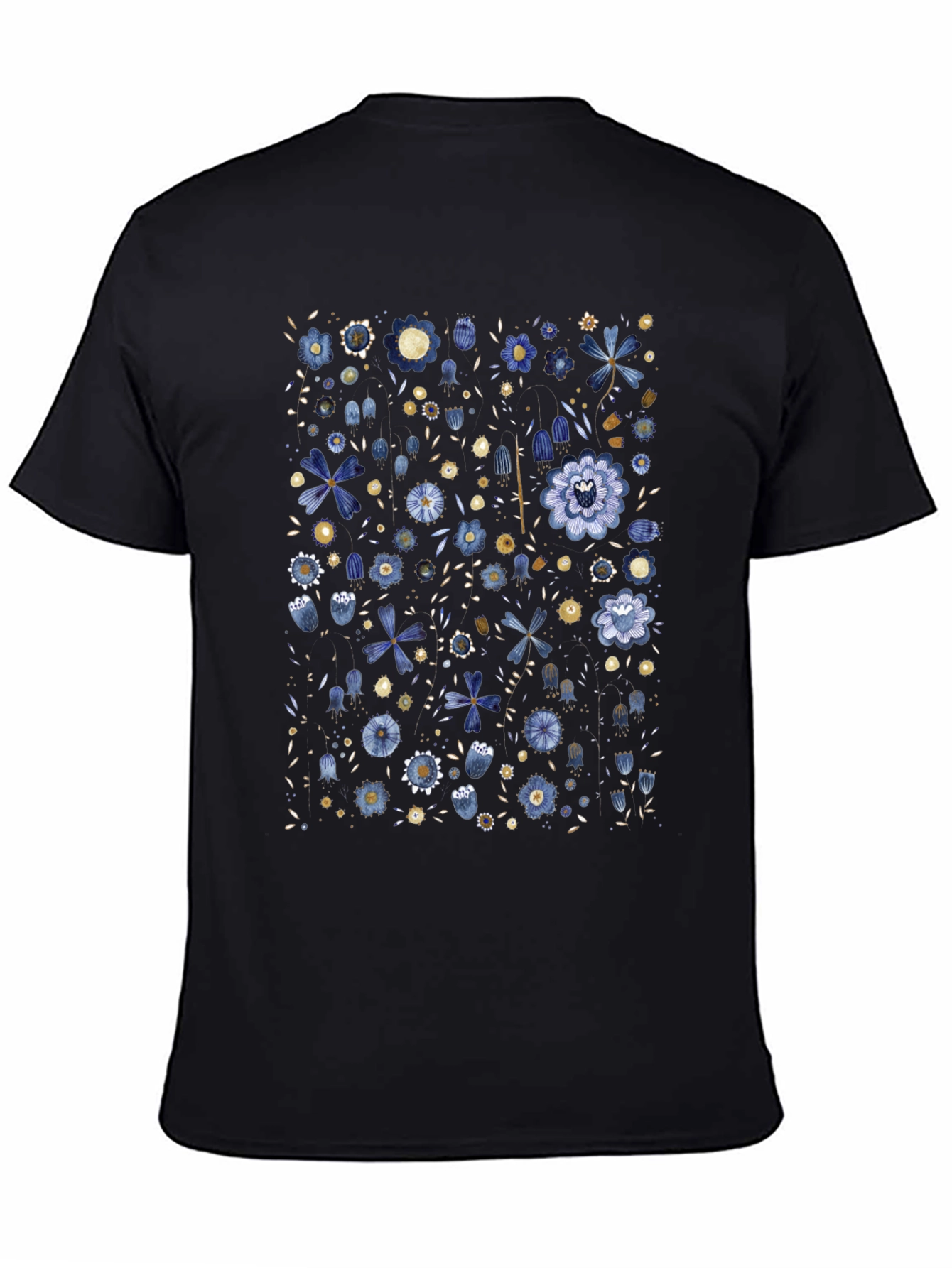 Floral Print Black Tee - Artistic Casual Wear