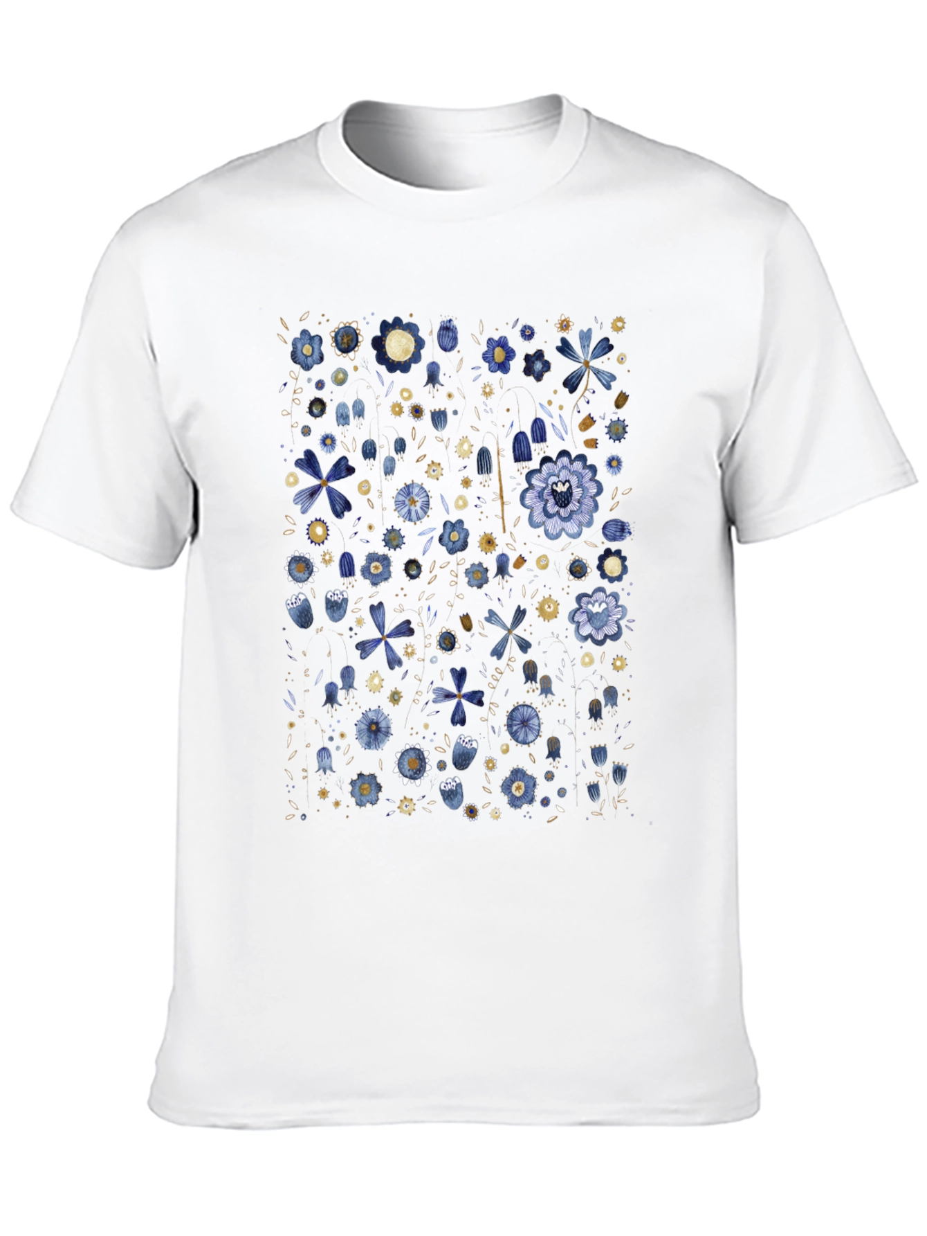 Floral Print Black Tee - Artistic Casual Wear