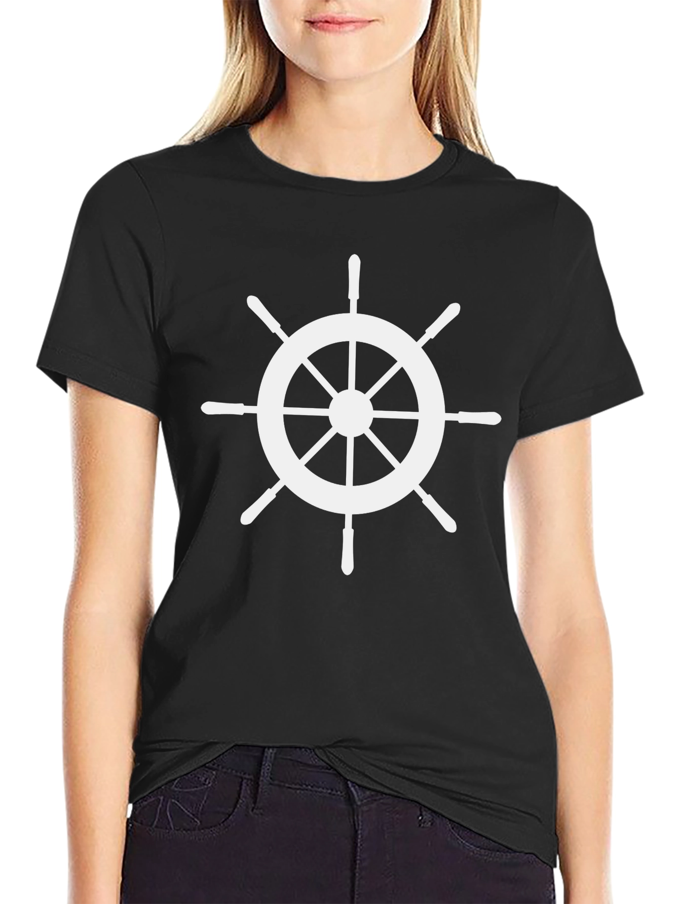 Nautical Wheel Graphic Tee - Black Cotton Comfort