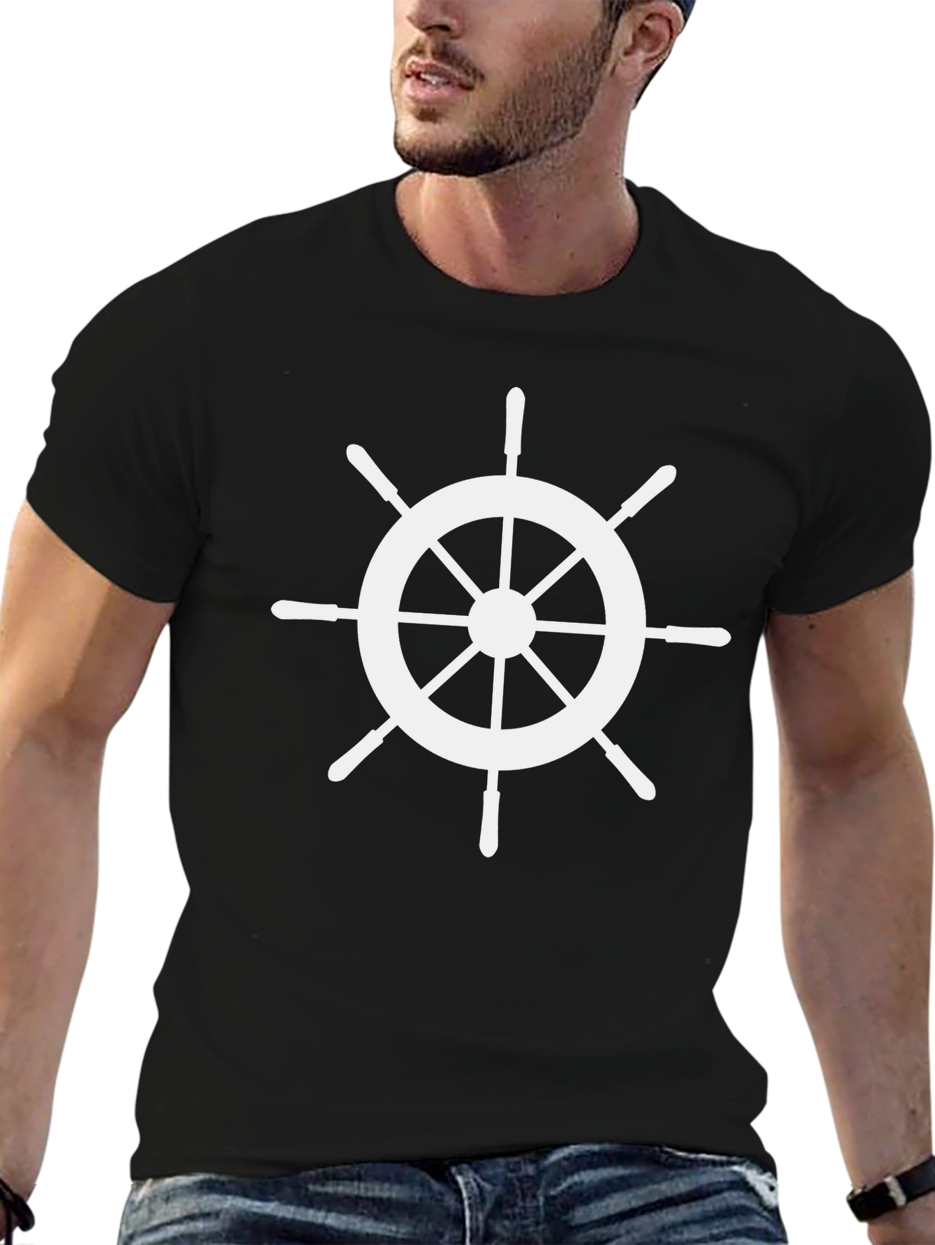 Nautical Wheel Graphic Tee - Black Cotton Comfort