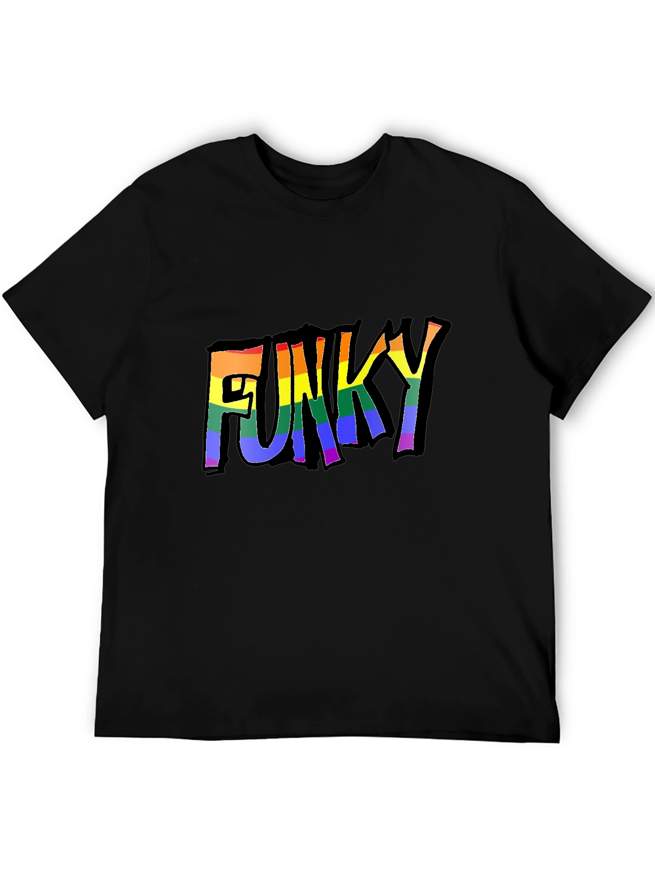 Funky Rainbow Text Graphic T-Shirt - Black